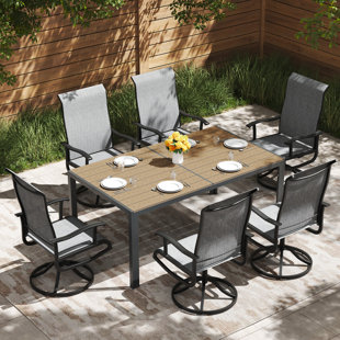 4 - Person Outdoor Patio Dining Set, Breathable Pvc-Coated Polyester Swivel Patio Chairs And Rectangular Dining Table, All Weather Dining Set For Lawn, Garden, Backyard