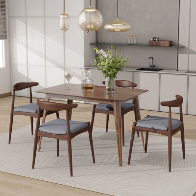 Ensemble de salle à manger rétro 5 pièces: table à structure en bois d'hévéa et 4 chaises, plateau en faux bois