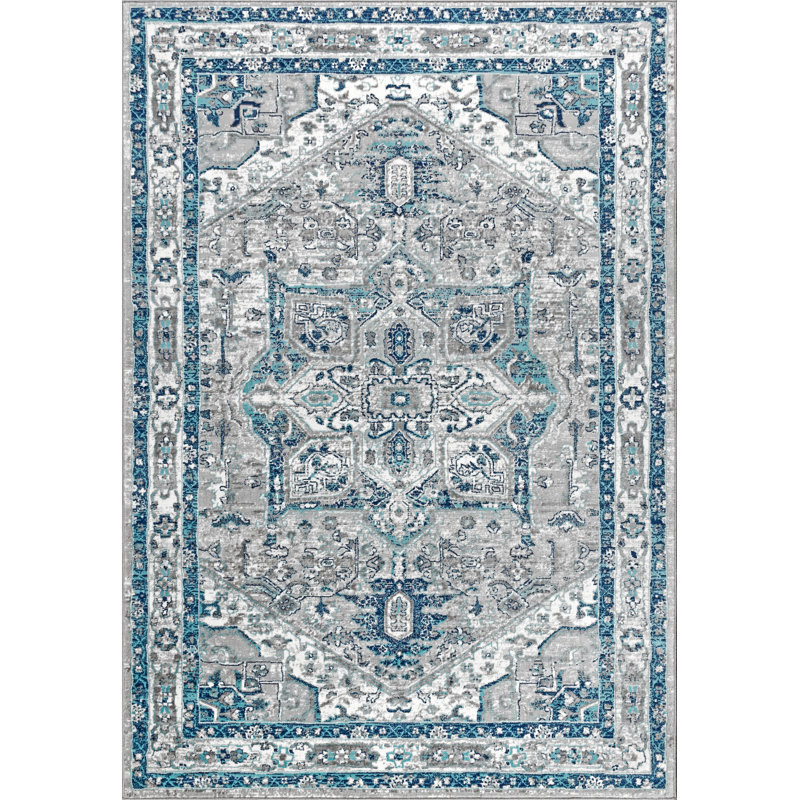 Lazaro Modern Persian Vintage Medallion Light Gray/Blue Rug, Rectangle 10' x 13'1"