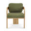 Ensemble de 2 chaises de salle à manger avec dossier coussiné, tissu bouclé vert, structure en bois massif de couleur naturelle
