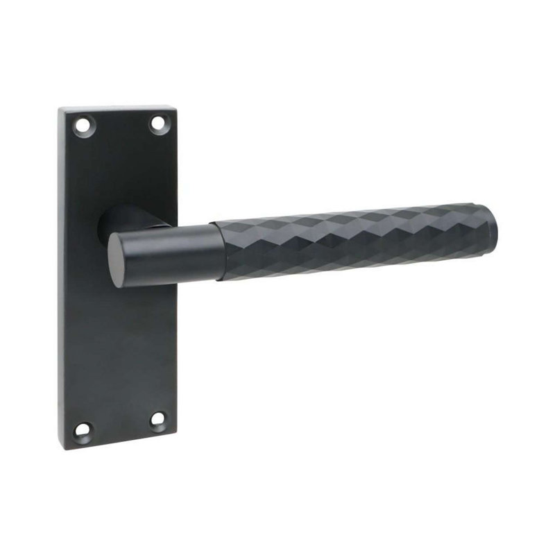 Golden Grace 4 Pairs Victorian Knurled Diamond Cut T-Bar Interior Door Handle on Backplate Matt Black - 120mm x 40mm