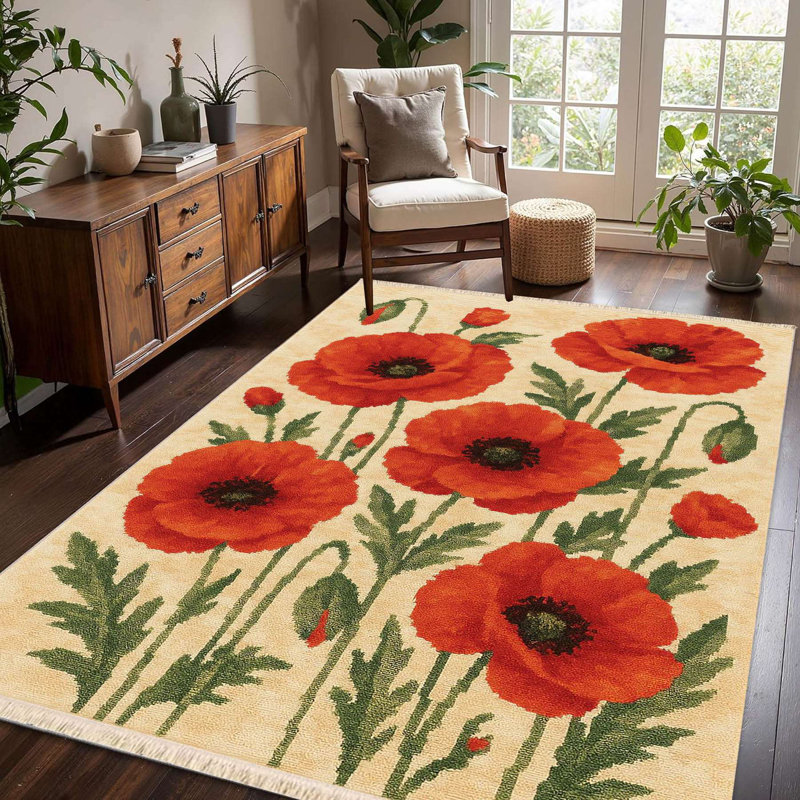 Giant Poppy Field Botanical Area Rug