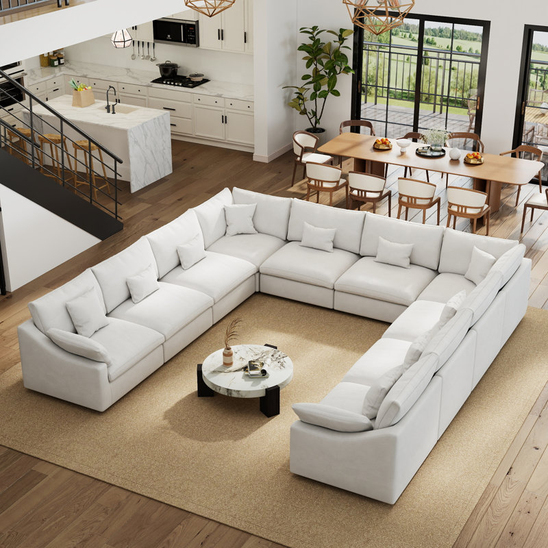 Upholstered U-shaped Symmetrical Sectional , Beige