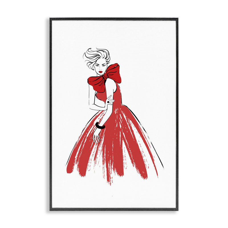 «Lady & Red Bow Dress», estampe numérique par Martina Pavlova, Giclée encadrée noir minuit, H 18 po x l 12 po