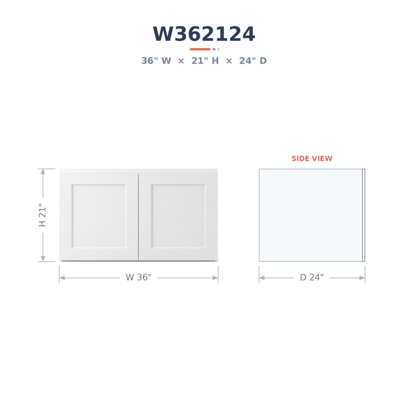 Armoire murale moderne de style Shaker en bois massif et contreplaqué, 2 portes, profondeur 61 cm (24 po), blanche - Hauteur 53 cm (21 po)