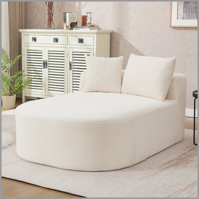 Canapé-lit 67,5 po en méridienne surdimensionnée en velours côtelé de 46 po pour le salon et deux coussins moelleux, beige, sans assemblage requis