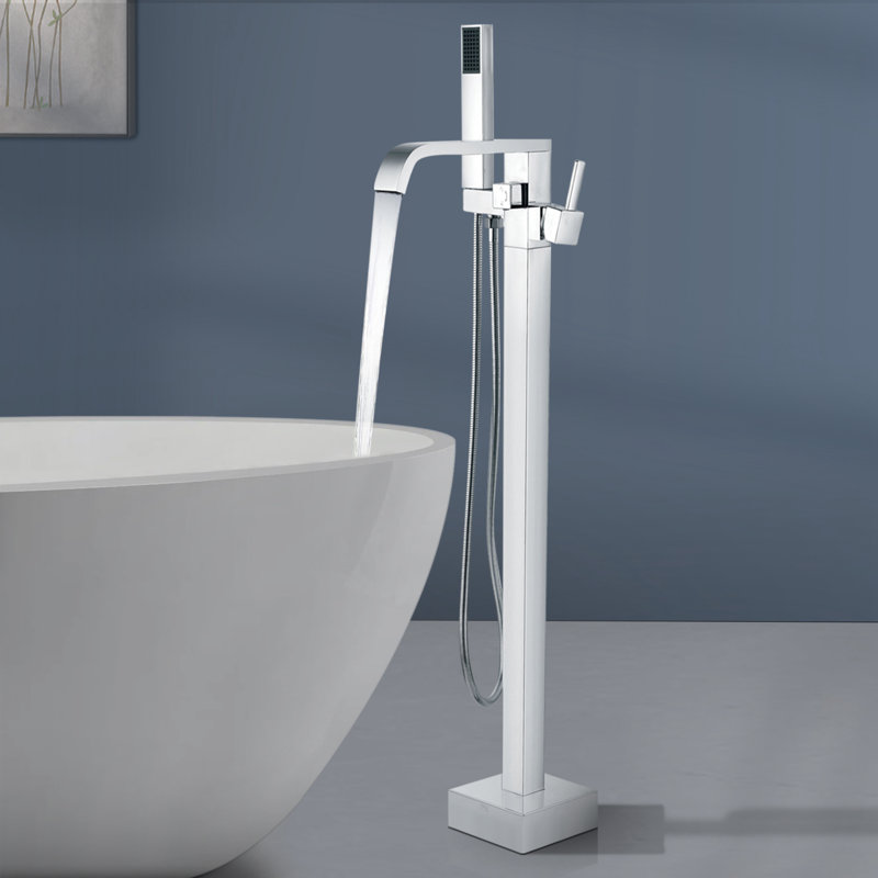 Topcraft Single Handle Floor Mounted Freestanding Tub Filler with Hand shower, Chrome