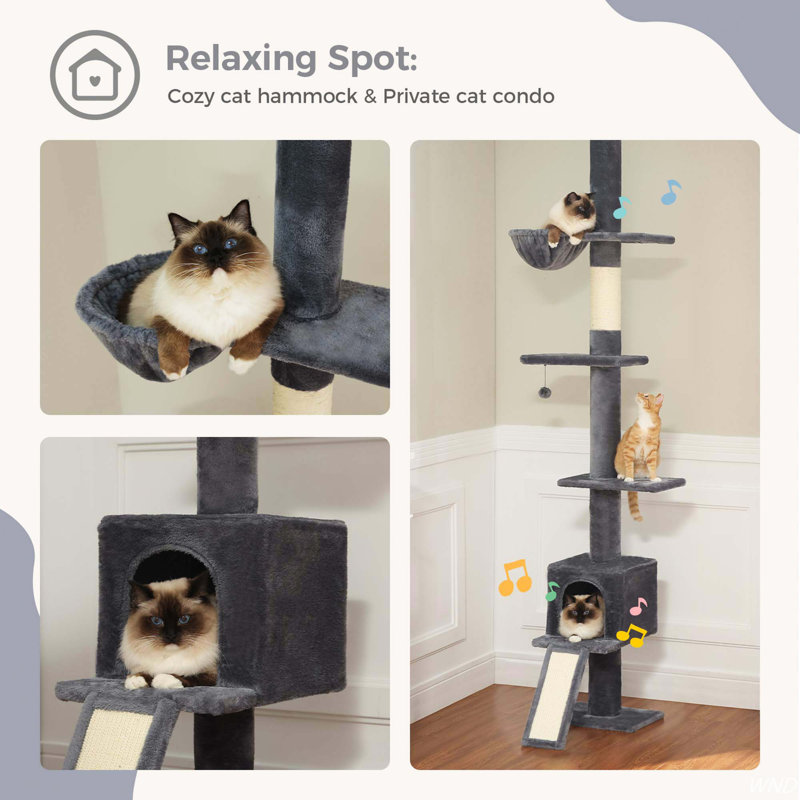Dark Gray Adjustable Height 5-Tier Cat Tree Tower with Sisal Scratching Post