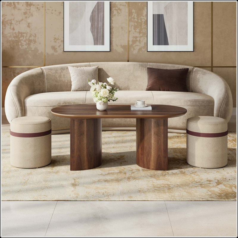 Ensemble de tables basses ovales avec 2 repose-pieds en tissu assortis