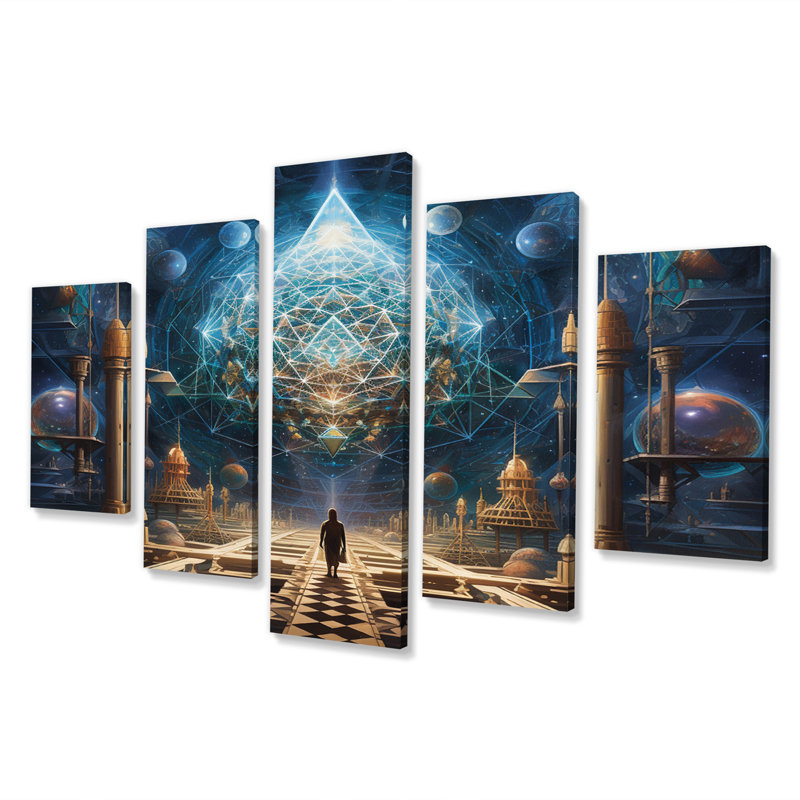 «Ultimate Destination City of Light», art mural abstrait sur toile, 5 panneaux