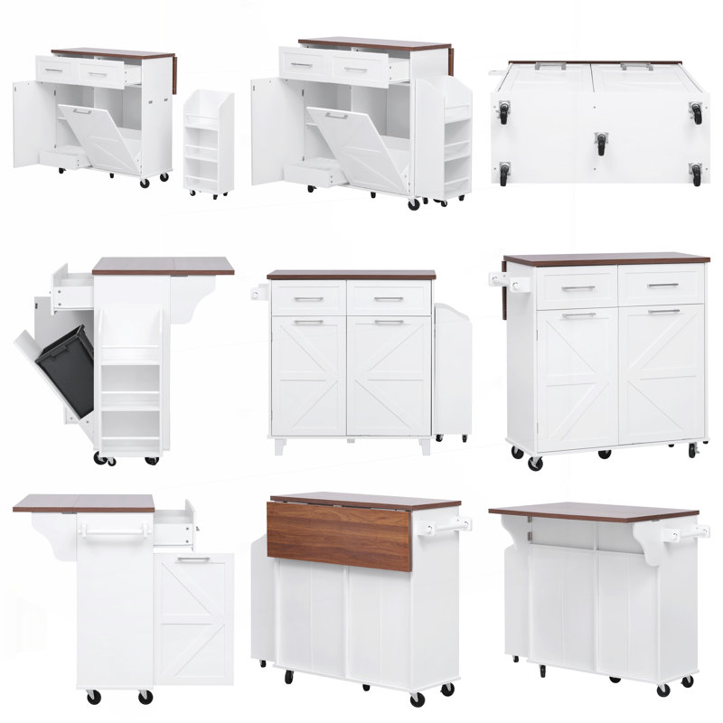 47.2" Farmhouse Kitchen Island with Drop Leaf, White