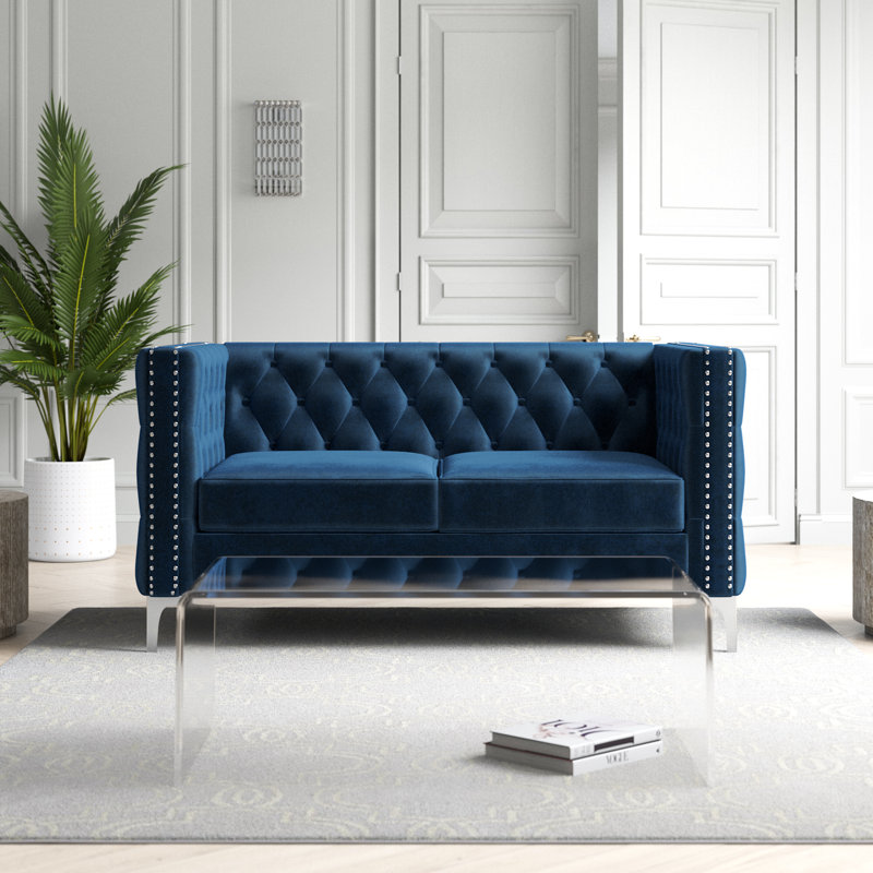 Causeuse Virgil, Velours bleu marine