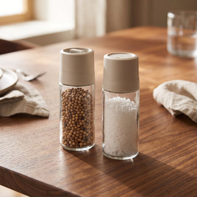 BergHOFF Balance Glass 2Pc Covered Grinder and Shaker Set, Moonbeam
