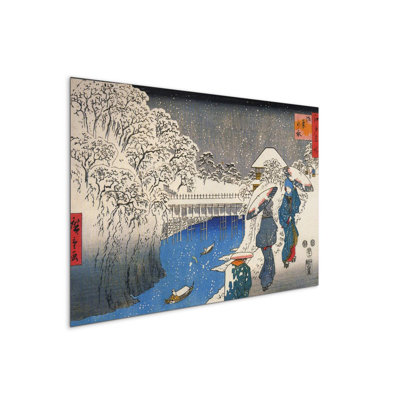 Two ladies conversing in the snow by Hiroshige Utagawa 53×80 cm MetalArt Materic Aluminum Satin Effect, Frameless Panel, Lightweight Ready to Hang