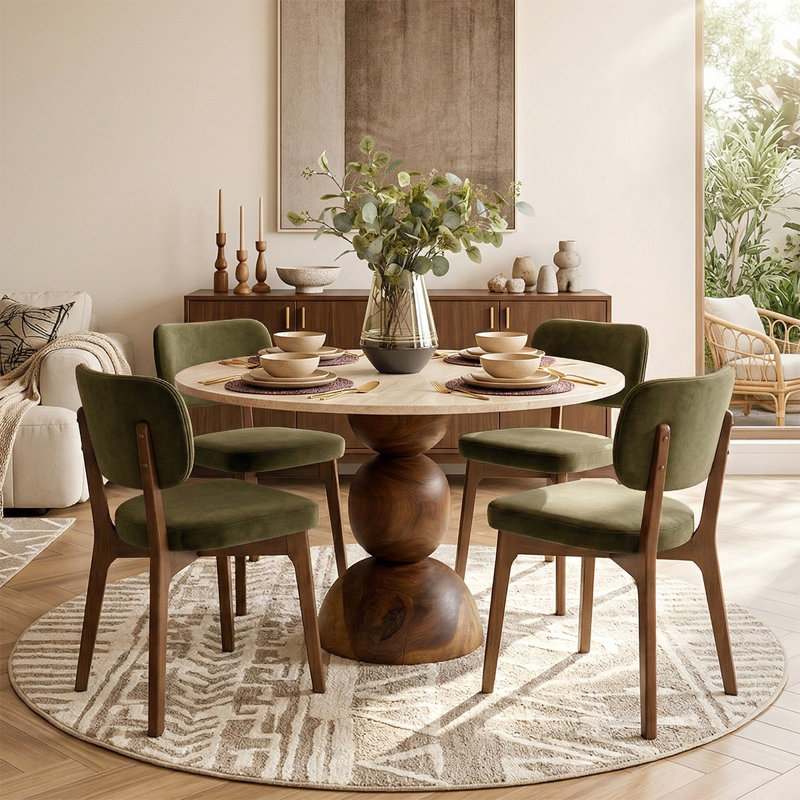 Ensemble de 4 chaises de salle à manger rembourrées Modern, Vert