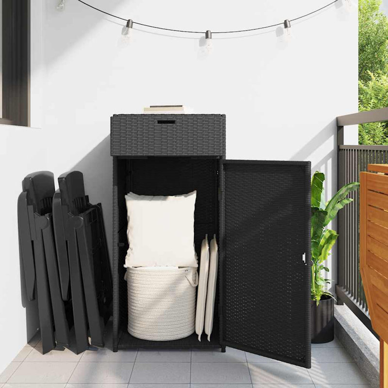 vidaXL Outdoor Storage Box, Deck Box, PE Rattan, Magnetic Closure Weather Resistant with Shelves for Tools & Accessories, Black 21.7"x21.7"x43.7"