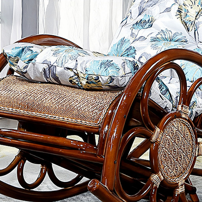 Chaise berçante élégante en rotin, Blanc / bleu / café foncé