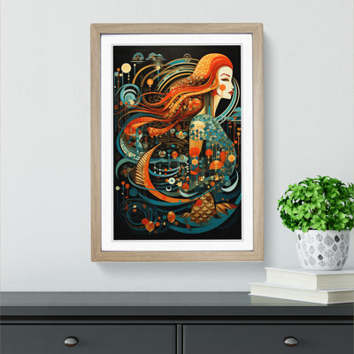 XYZ-FRM-V1223-4490 Mermaid Constructivism - Single Picture Frame Print on Wood