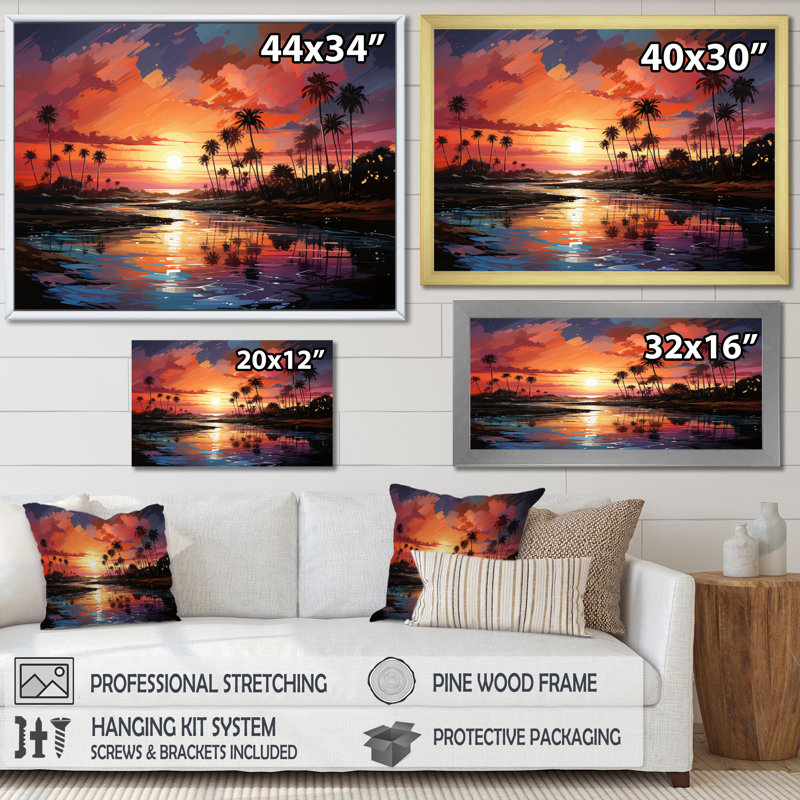 «Palm Trees Abstract Landscape III», reproduction sur toile, H 12 po x l 20 po x P 1 po, Cadre photo noir
