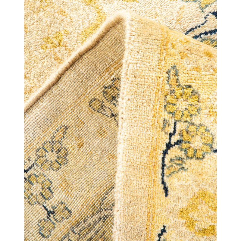 Tapis ivoire noué à la main de conception unique 8 pi 1 po x 9 pi 10 po Keenan
