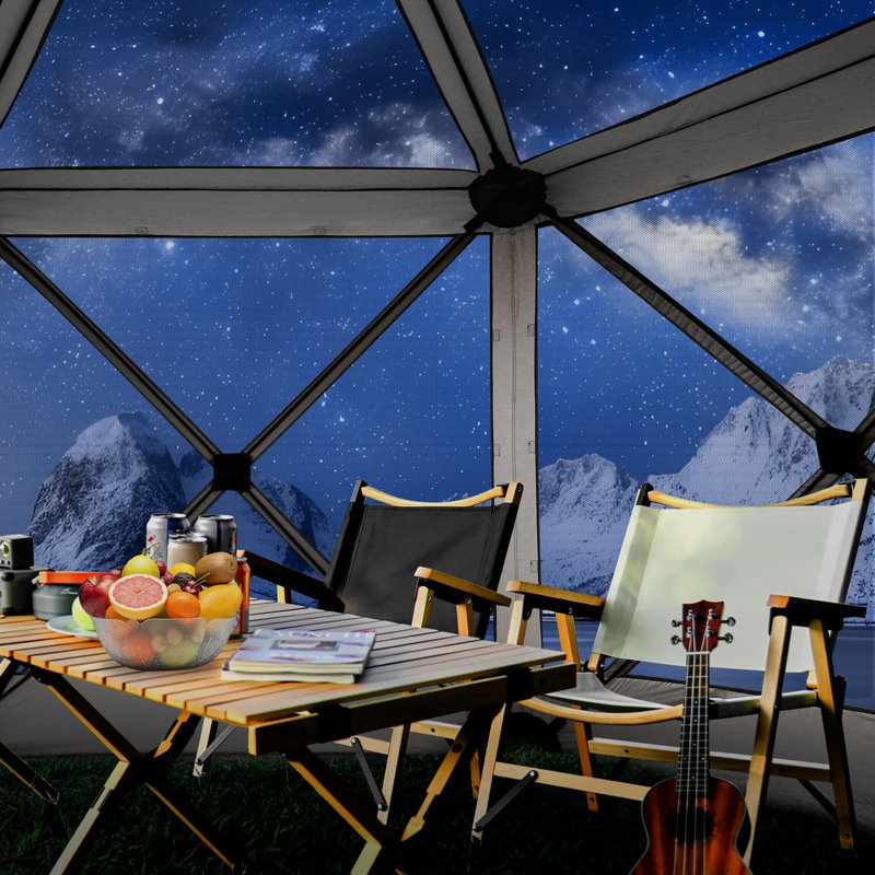 Starry Sky Top ,12x12 Portable Outdoor Camping Gazebowith Mosquito Nettings, Khaki