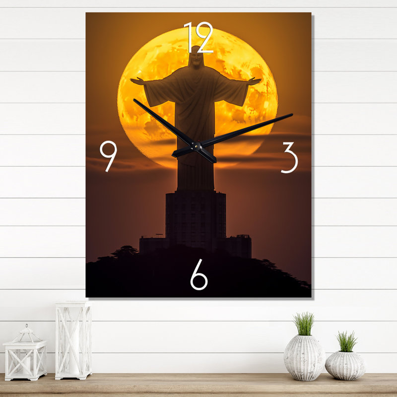 Supermoon au-dessus du Rédempteur à Rio II - Horloge murale surdimensionnée, Petit
