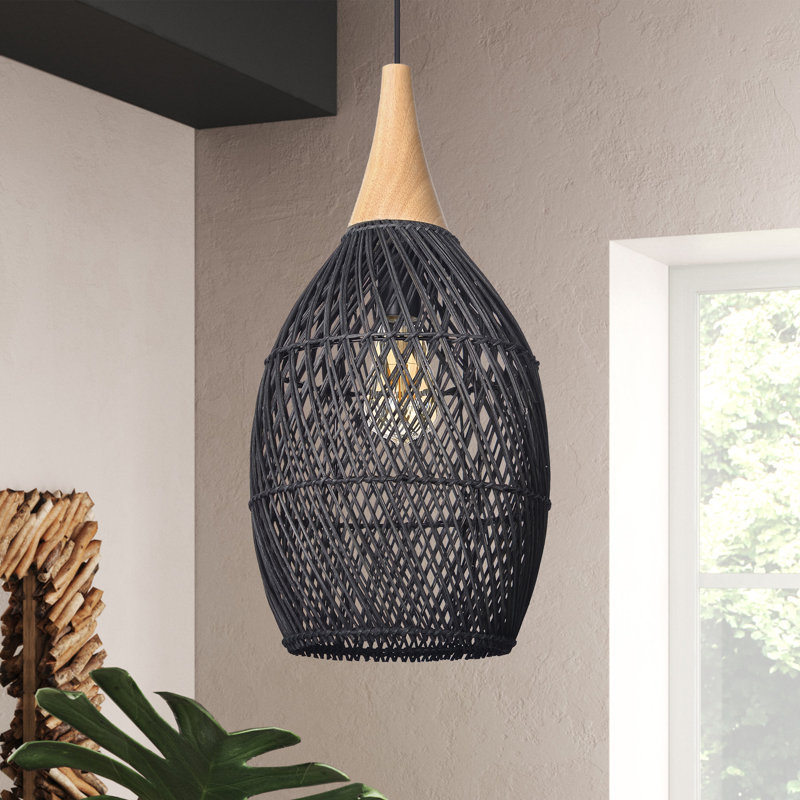 Corlyn 1 - Light Natural Geometric Pendant, Black, 19.96" H x 9.06" W x 9.06" D