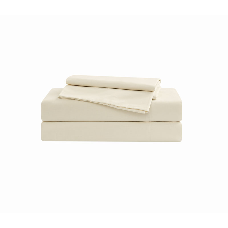  Ensemble de draps 100% coton 200 fils Classic, Ensemble de draps pour lit simple avec 1 taie d'or, Craie