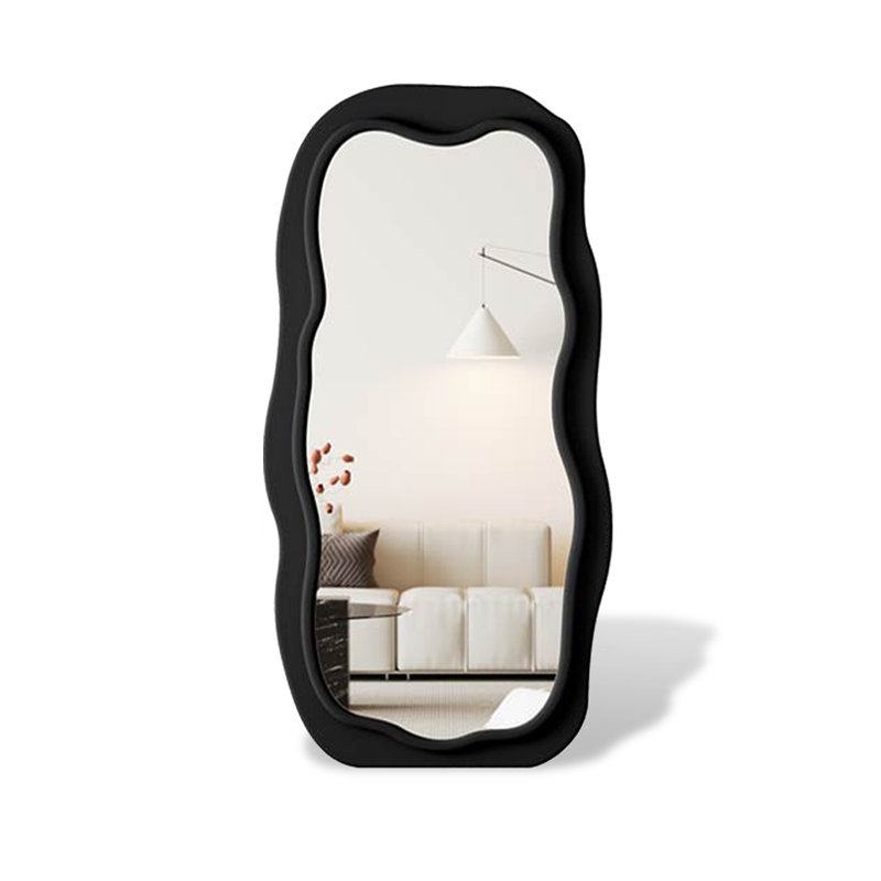 French-Style Retro Irregular Velvet Bagged Frame Three-In-One Full-Length Mirror, 62.99” x 23.62”