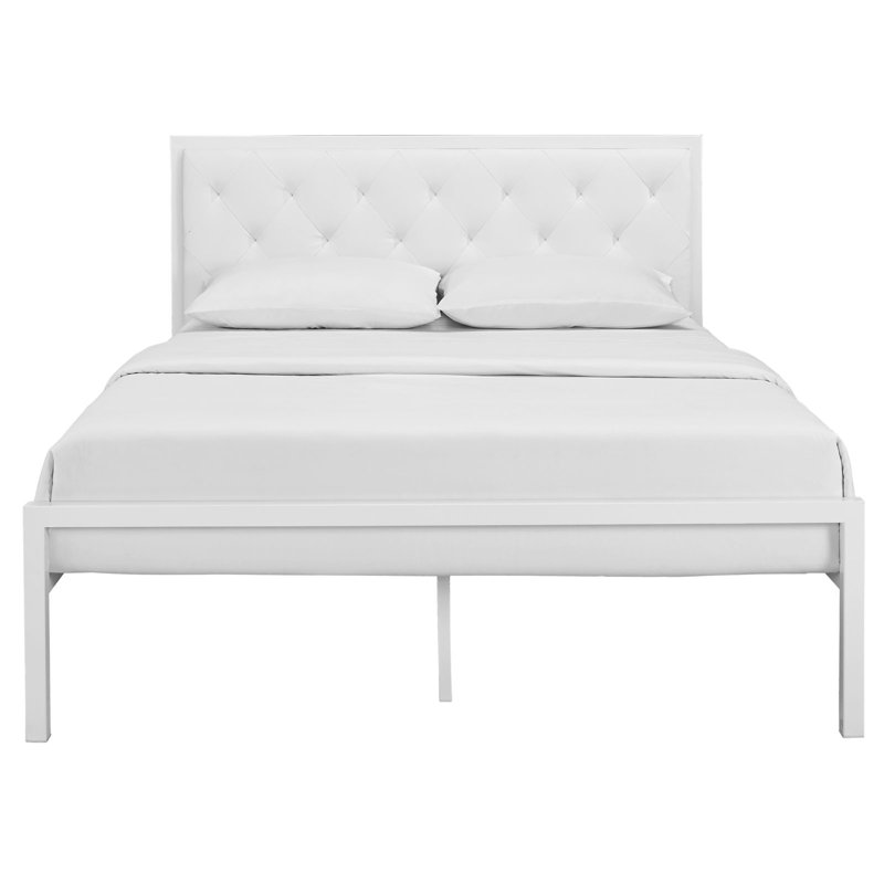 Mia Vinyl Platform Bed Frame, White, Full