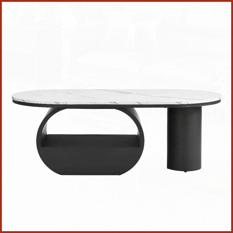Table basse spacieuse ovale avec tiroir de rangement - Peu encombrante et facile à assembler pour le salon, Noir