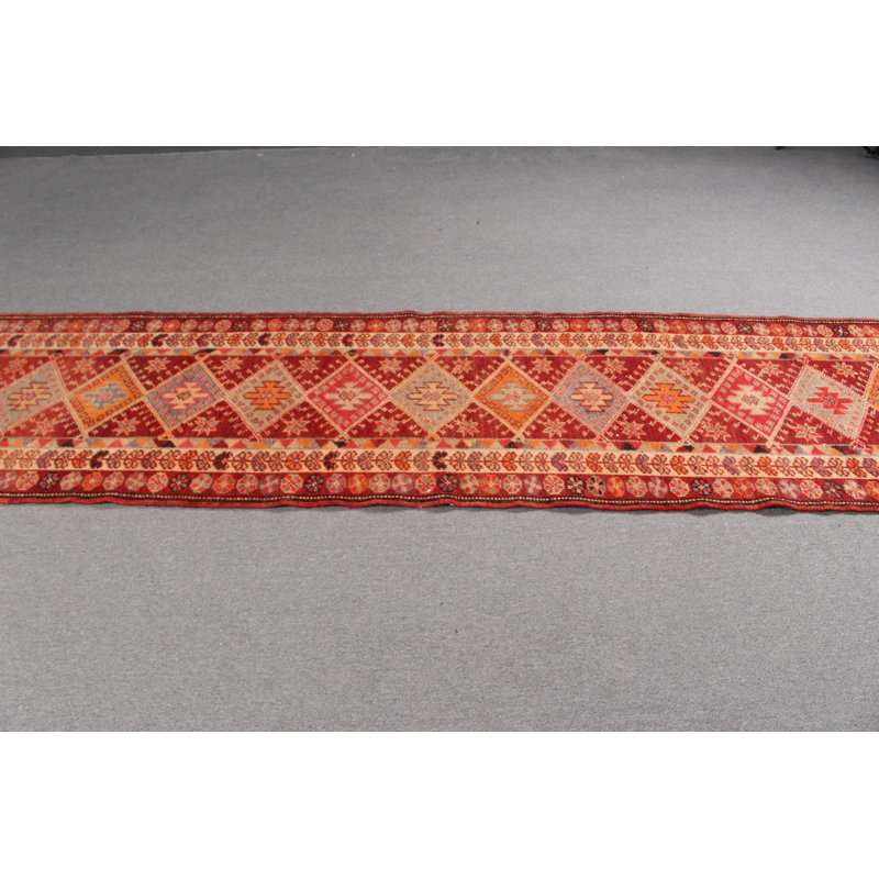Tapis de couloir antique turc Herki en laine orange pour les escaliers et la décoration intérieure avec un look rétro unique