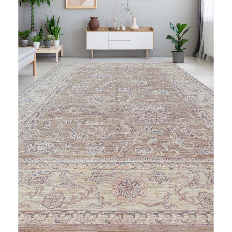 Tapis brun clair de haute qualité noué à la main