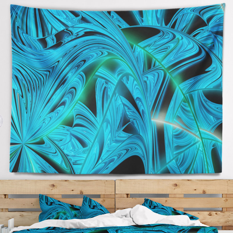 Tapisserie abstraite à motif fractal bleu d'hiver, H 68 po x l 80 po