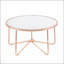 Table basse ronde avec plateau en verre givré et base en métal or rose, mobilier de salon moderne et élégant