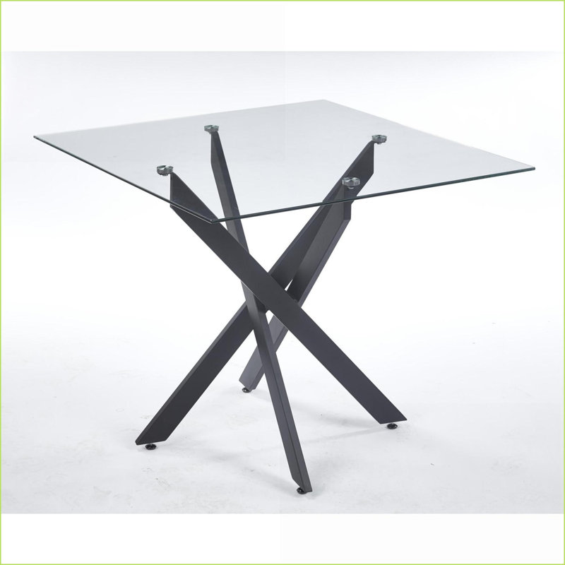 Table basse moderne en verre trempé avec pieds croisés en métal - Salon, facile à nettoyer et stable, Noir