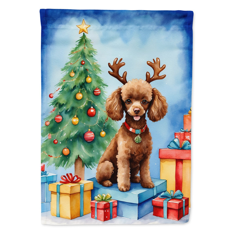 Drapeau de Noël maison de renne, Caniche chocolat