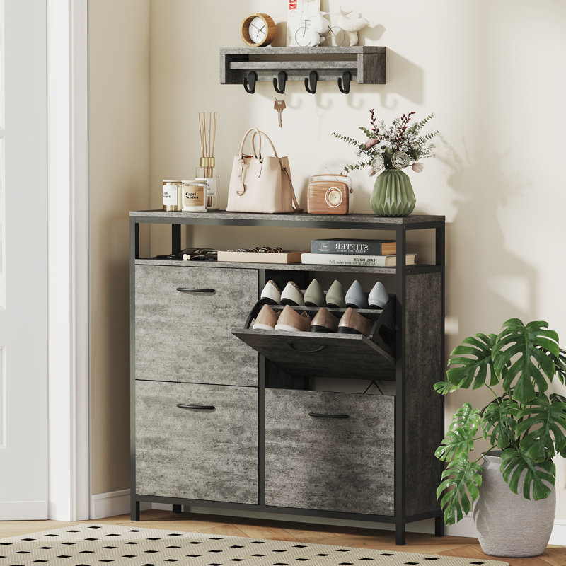 20 Pair Shoe Storage Cabinet, Cement Grey