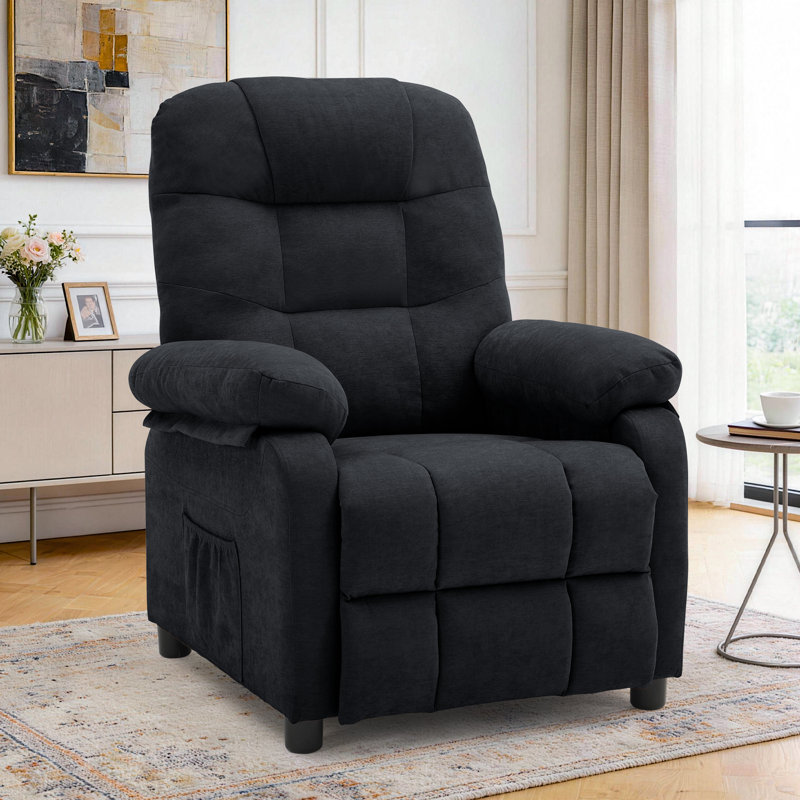 KORSER Recliner Chair, Pushback  Recliner For Living Room, Small Recliner For Small Space, Side Pockets, Black