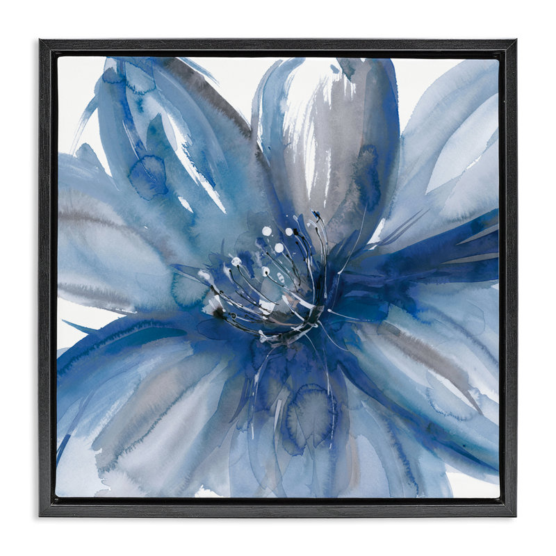Cadre flottant Blue Beauty Blossom, design par Rebecca Meyers, H 18 po x l 18 po, Cadre flottant noir de jais