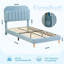 Structure de lit simple tapissier avec tête de lit bibliothèque, lit plateforme en velours avec tablettes de rangement, pieds de support en acier robuste, conception sans bruit, assemblage facile-122743228