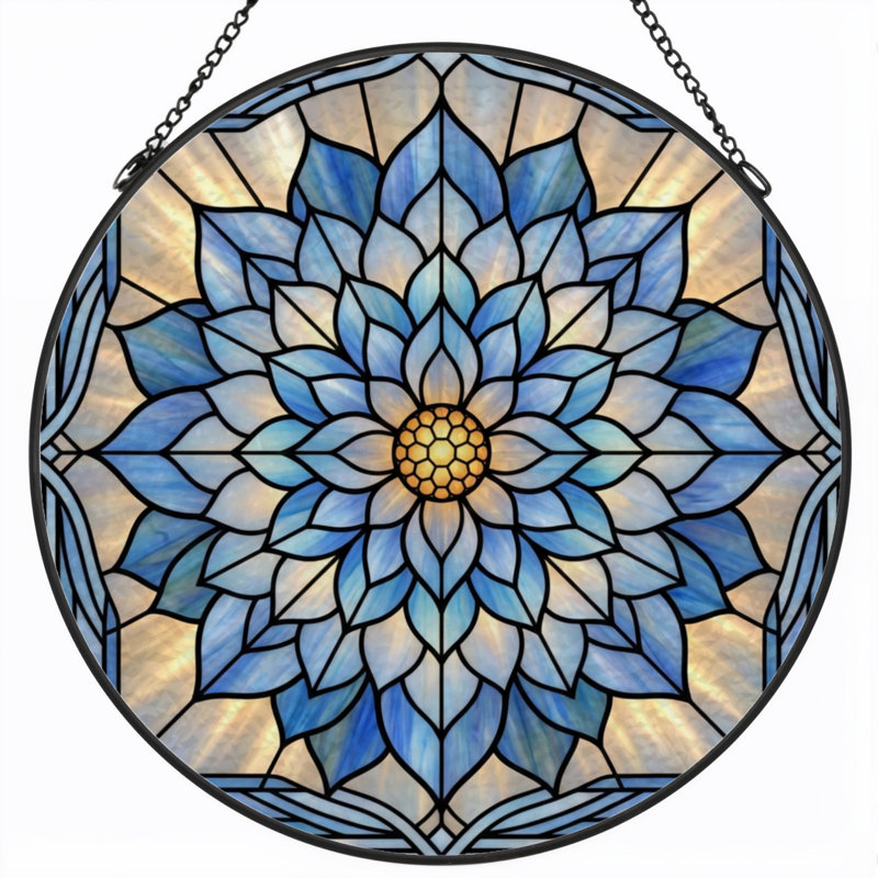 Panneau de vitrail floral bleu 7,8 "H, H 7,8 po x l 7,8 po