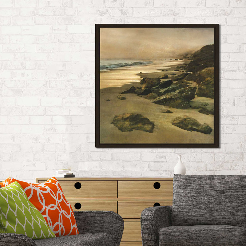 «Beach at Dusk», reproduction, H 31,5 po x l 51,5 po x P 2 po, Cadre flottant espresso