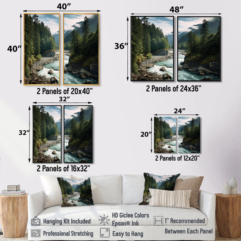 «Washington Mount Rainier National Park III» - 2 impressions sur toile verte, Brown, 36" H x 48" W