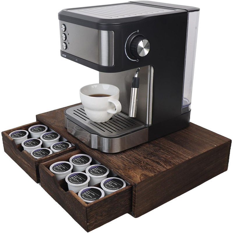 Tiroir de rangement à dosette compatible avec porte-gobelet K, brun bois | Organisateur de K Cup, deux tiroirs, peu encombrant, dosette, capsule, classique, durable