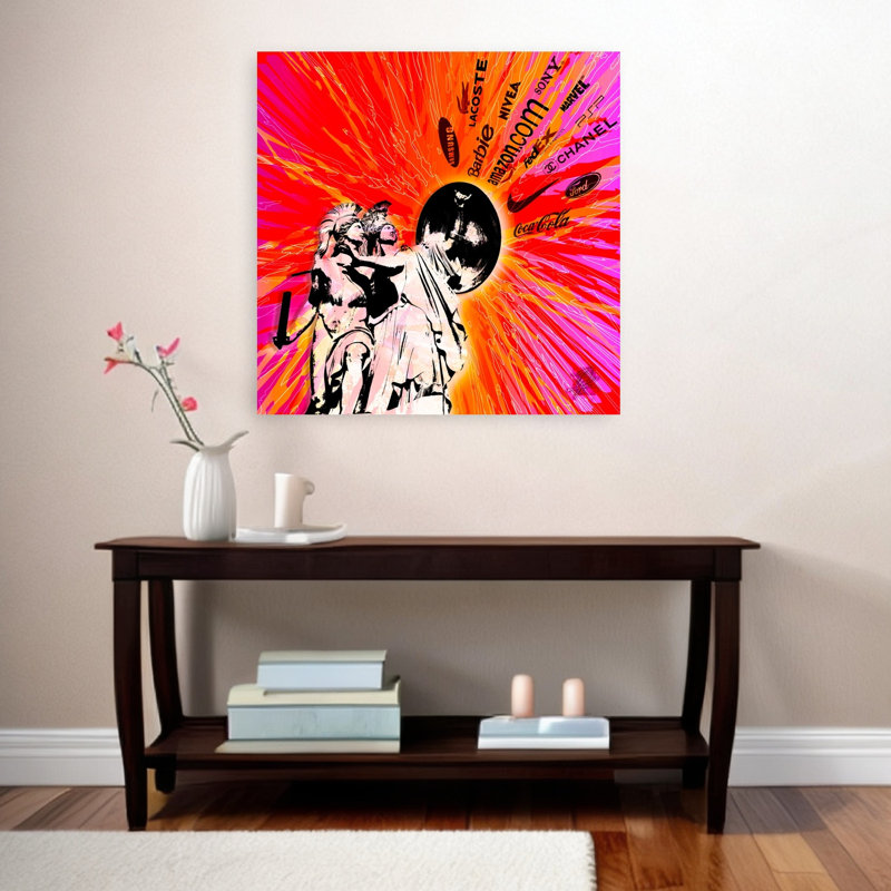 Figures antiques, symboles modernes, art mural abstrait et vibrant, H 36 po x l 36 po