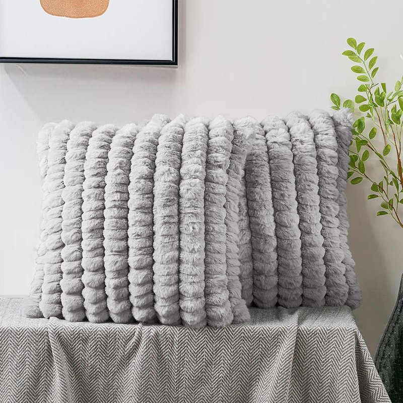 Striped Square Cushion Cover, Silver