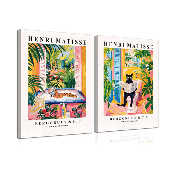 Dakota Fields Funny Bathroom Wall Art Set Of 2, Henri Matisse Black Cat ...