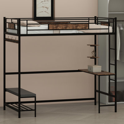 Easy-Assembly Loft Bed With Storage Space And Reinforced Buckle-Fastened Slats