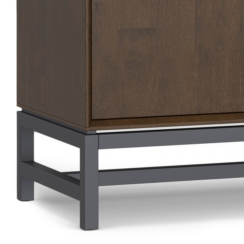 Walnut Brown Solid Hardwood and Metal 4-Door Sideboard Buffet